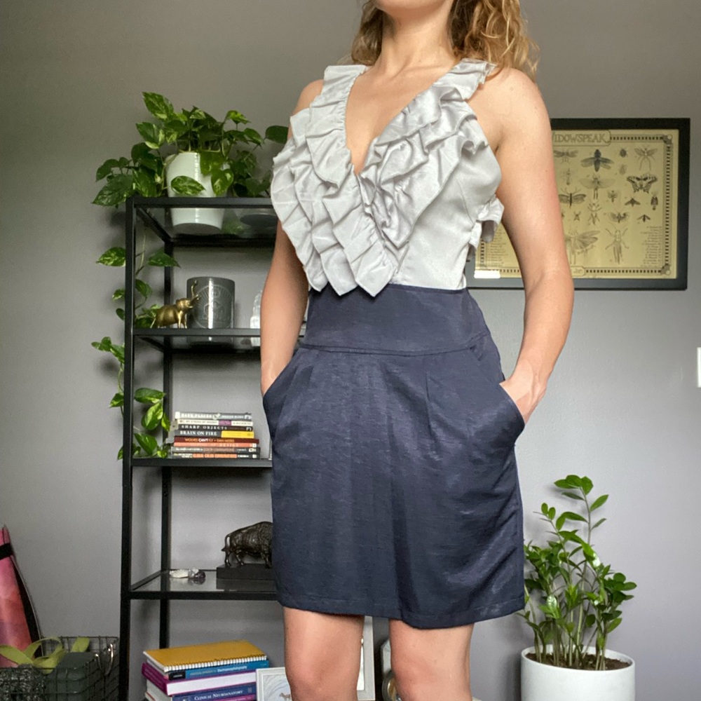 Silver & Navy Cocktail Dress w/ Pockets (M)